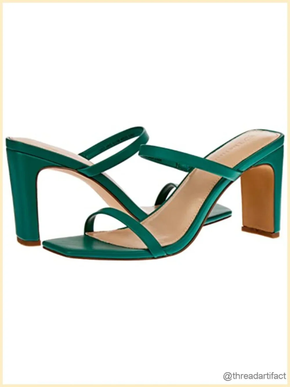 Women's Square Toe Two Strap High Heeled Sandals with Block Heel
